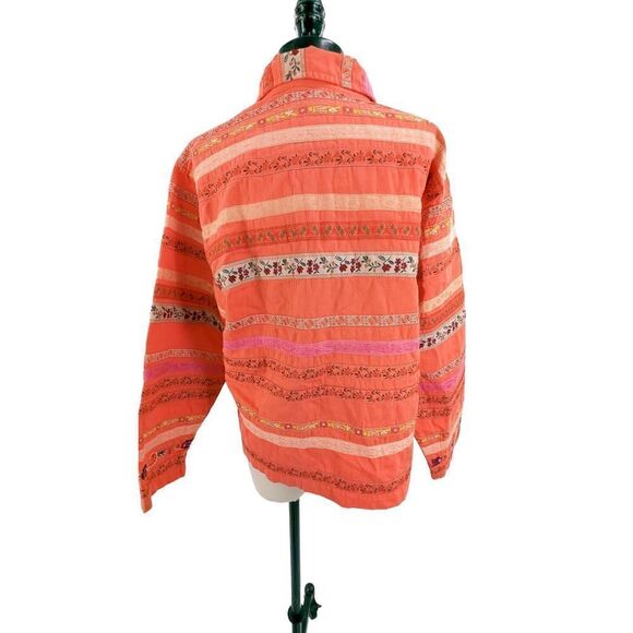 Tantrums Women Long Sleeve Floral Embroidery Ribbon Jacket Red Orange Size Mediu - Picture 5 of 14
